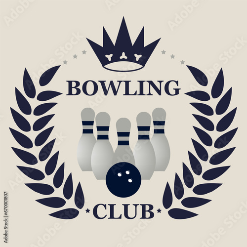 Bowling club logo design isolated on grey background. Vector