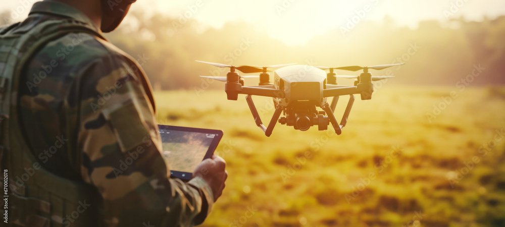 Silhouette of Soldiers using drones scouting during military, Modern ...