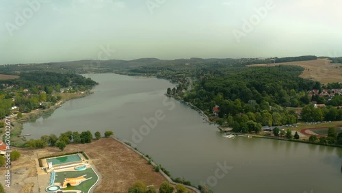 Lakeside countrysyde scenery drone aerial view photo