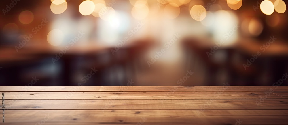 Wooden items in the eatery appear blurry Wooden items in the eatery appear blurry
