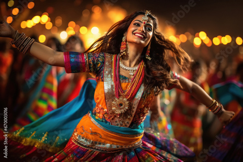 Gujarati woman performing Garba photo