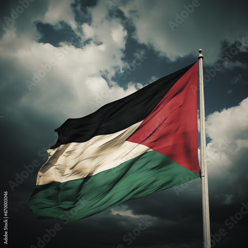 An image of the Palestinian flag. Free Palestine, free Gaza, abstract art, red, green, black. War in the Middle East © Tata Che