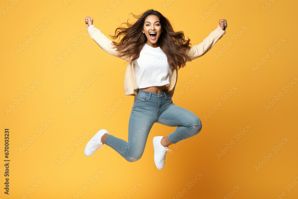 happy young indian woman jumping