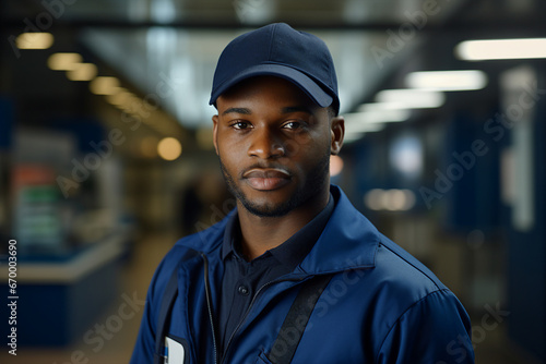 Generative AI image of black man mail carrier postman in the warehouse