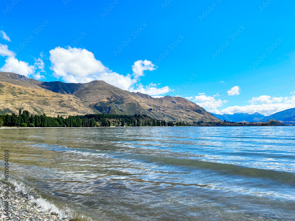 View of Lake Wanaka in Queenstown, New Zealand View of Lake Wanaka in Queenstown, New Zealand
