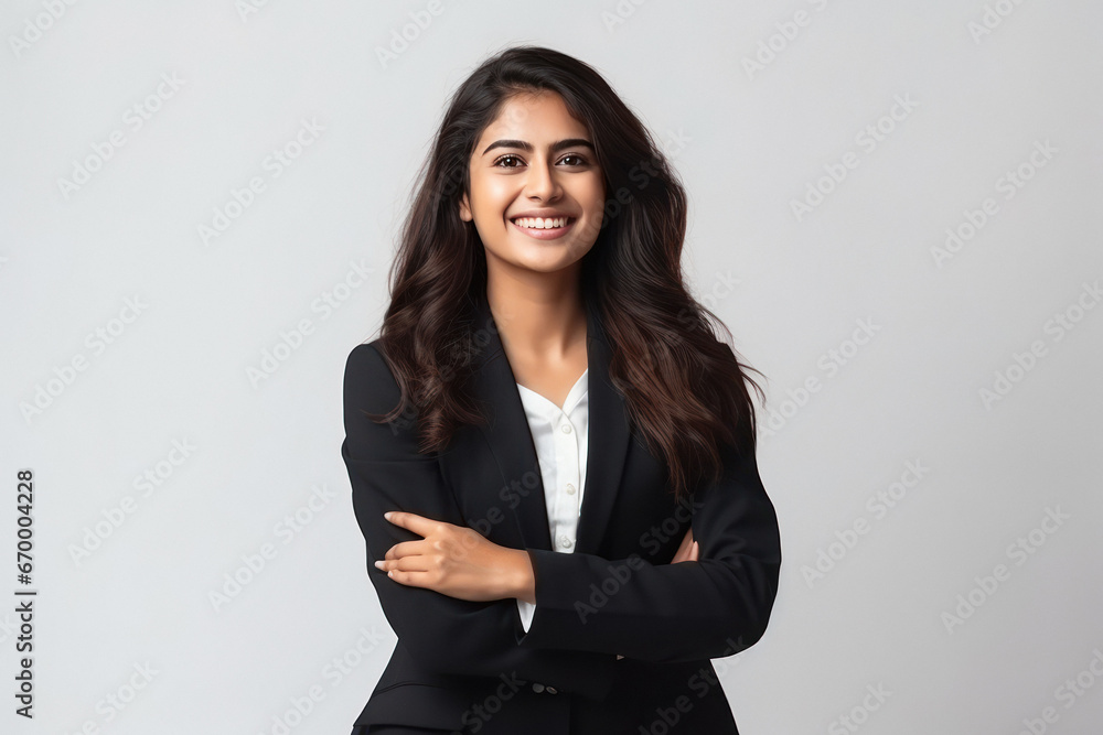 Young Indian businesswoman with long hair - obrazy, fototapety, plakaty 