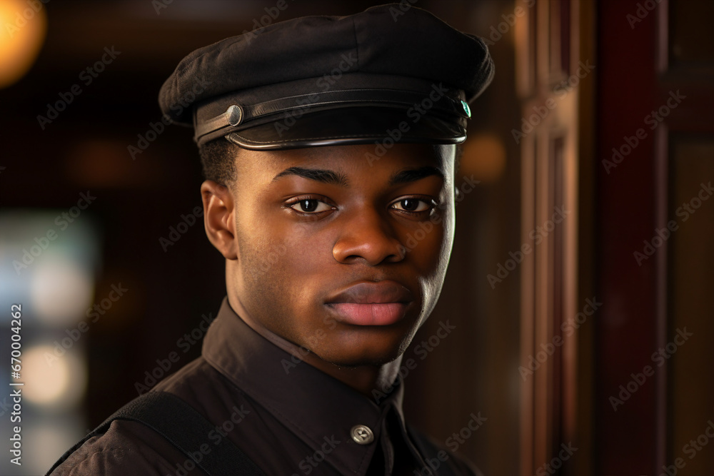 Generative AI picture portrait of mail person mailman mailwoman in corporate uniform Generative AI picture portrait of mail person mailman mailwoman in corporate uniform