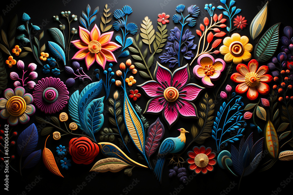 Picture of vibrant luxurious fabrics with embroidered pattern spring colorful flowers indian ethnic clothing generative AI Picture of vibrant luxurious fabrics with embroidered pattern spring colorful flowers indian ethnic clothing generative AI