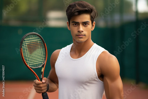 indian young man holding tennis racket © Neha