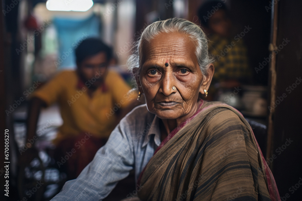 Indian elderly woman looking at the camera Indian elderly woman looking at the camera