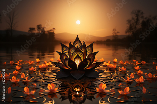 Creative illustration generative ai picture zen lotus flower on water meditation harmony spirituality concept