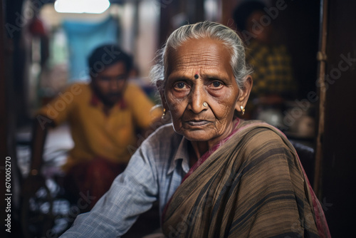 Indian elderly woman looking at the camera