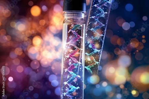 Serum bubbles over DNA background, oil liquid. Generative AI