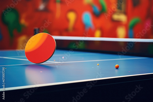 Ping pong racket on the table photo