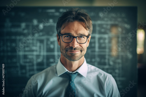 Portrait of a teacher teaching math looking at camera