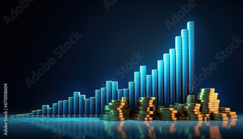 Business graph bar chart stack of money. Growth business