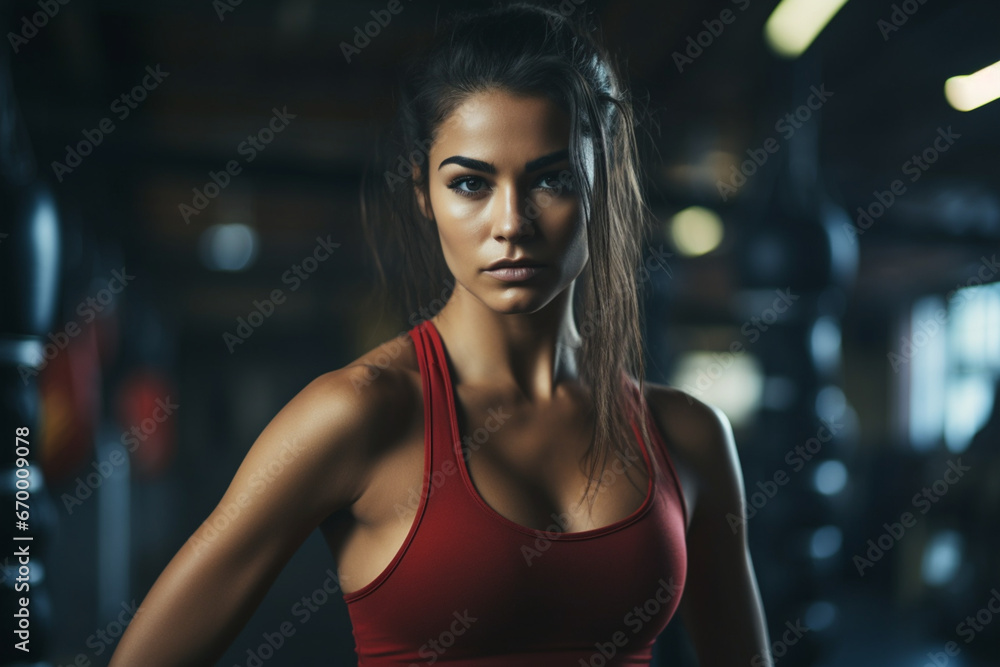 Portrait of beautiful kick boxer exercising in the gym