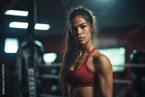 Portrait of beautiful kick boxer exercising in the gym