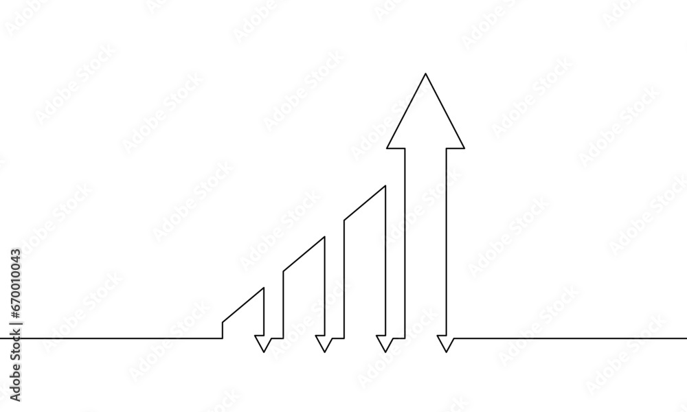 Continuous line drawing of graph. Illustration vector of arrow up icon. Business growth concept. Single line art. Object one line. Bar chart Continuous line drawing of graph. Illustration vector of arrow up icon. Business growth concept. Single line art. Object one line. Bar chart
