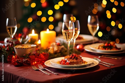 Festive Family Gathering: A Christmas dinner set on a beautifully adorned table