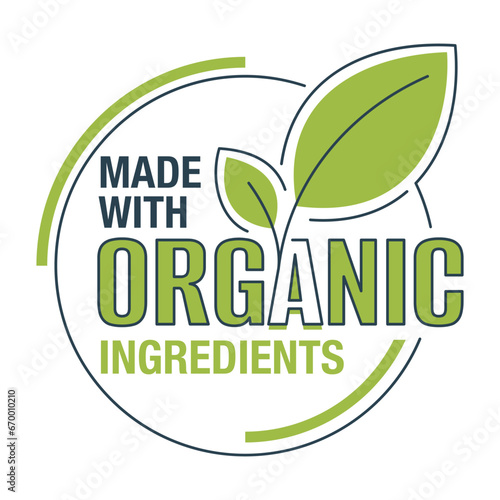 Organic Ingredients badge - leaves and words in thin line