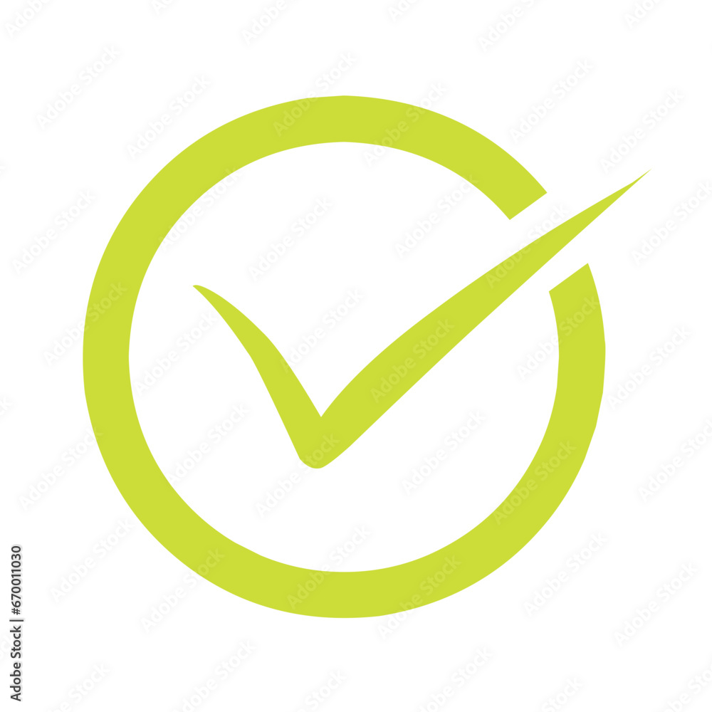 Green check mark icon in a circle. Check list button icon symbol