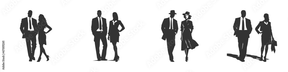 Silhouette of a businessman and businesswoman. Vector illustration