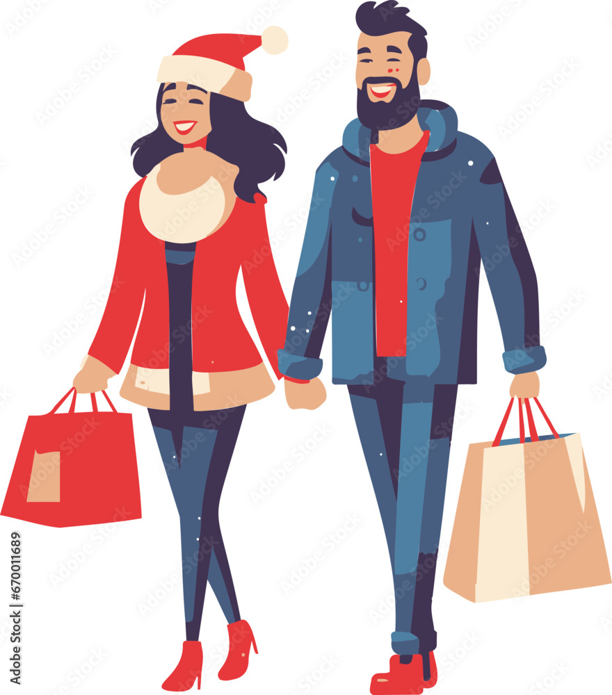 Vector men and women are shopping on Christmas Day.Generative AI
