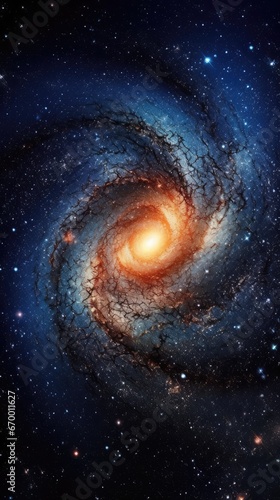 A view from space to a spiral galaxy and stars. Universe filled with stars  nebula and galaxy Generative AI