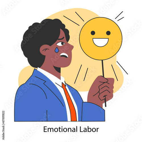 Emotional labor. Emotions expression and mood regulation skill. Deep understanding of emotions and empathy. Flat vector illustration