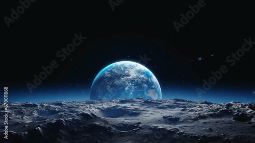 Blue Earth seen from the moon's surface 
