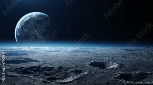 Blue Earth seen from the moon's surface
 photo
