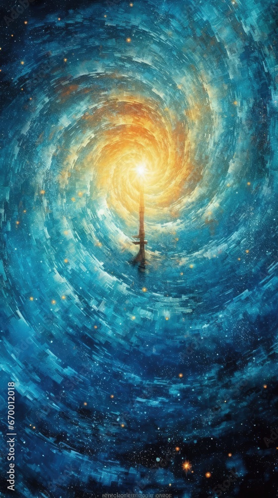 A view from space to a spiral galaxy and stars. Universe filled with stars, nebula and galaxy Generative AI A view from space to a spiral galaxy and stars. Universe filled with stars, nebula and galaxy Generative AI