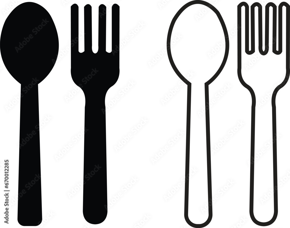 Set of Spoon and fork restaurant icons flat vector illustration. Lunch ...