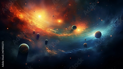 Sunrise over group of planets in space 