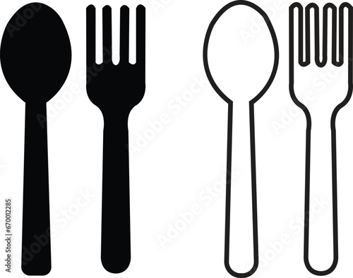 Set of Spoon and fork restaurant icons flat vector illustration. Lunch dinner symbol with editable stock. Spoon and fork for eating icons for apps and websites isolated on transparent background.