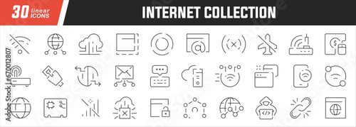 Internet linear icons set. Collection of 30 icons in black