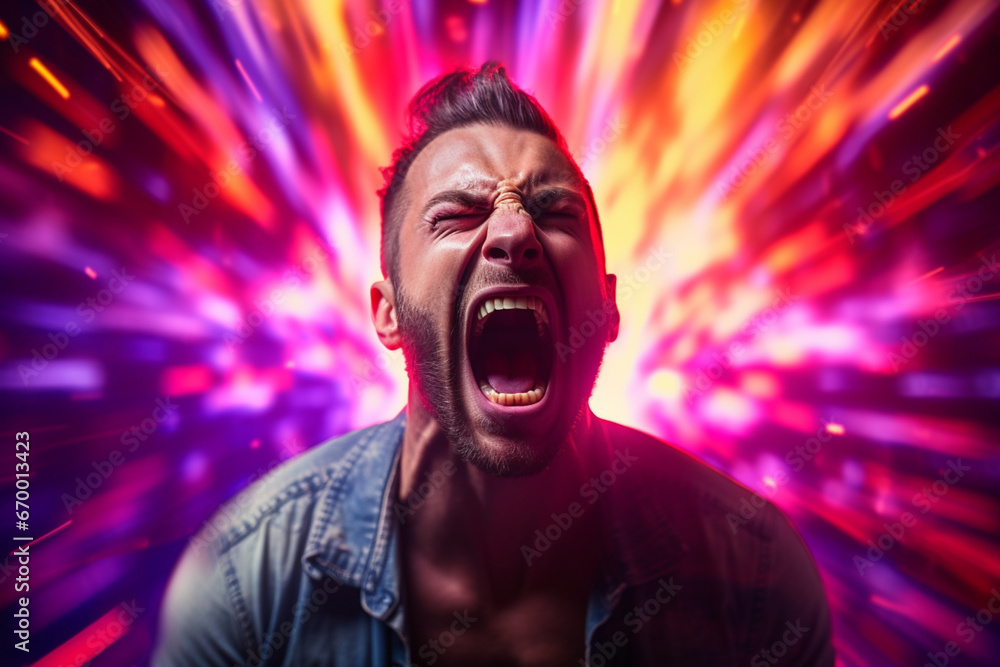 Portrait of screaming man, Hate, rage, Crying emotional angry man in