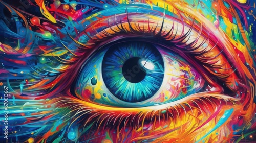 Colorful eye, Conceptual abstract picture of the eye. Oil painting in colorful colors. Conceptual abstract closeup