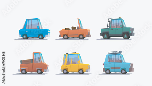 cabriolet and others colorful vehicles in set