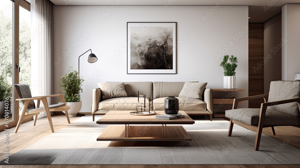 Fototapeta premium Contemporary Wood and White Living Space