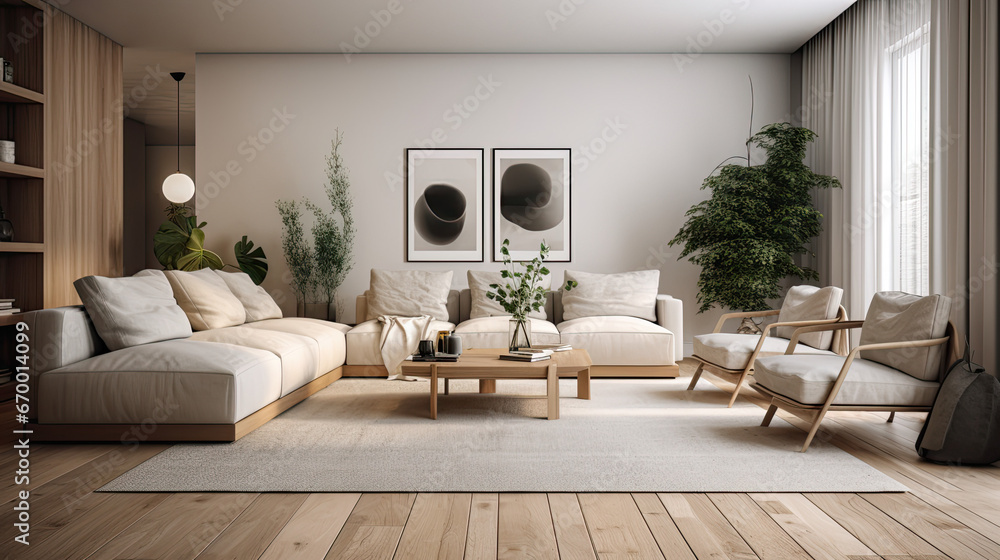 Fototapeta premium Contemporary Wood and White Living Space