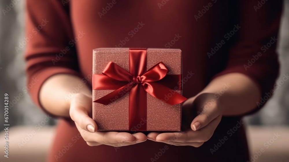 close up of someone holding a gift box tied with a bow close up of someone holding a gift box tied with a bow