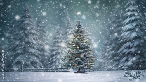 Christmas tree decorations, winter Landscape. © paul