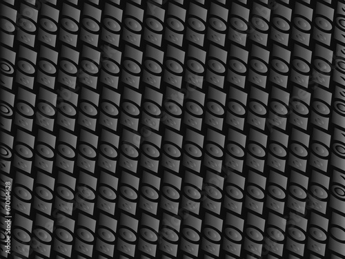 Black metal texture steel background. Luxurious steel ornament. Perforated metal sheet.