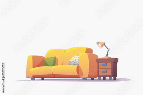 yellow color couch with nightstand on white