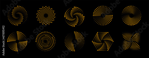 Spiral dots backdrop with an abstract golden-colored set