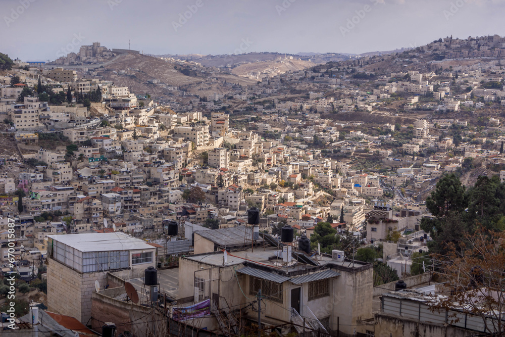 The slums and poor residential settlements and neighborhoods at the outskirts of Jerusalem, Israel.