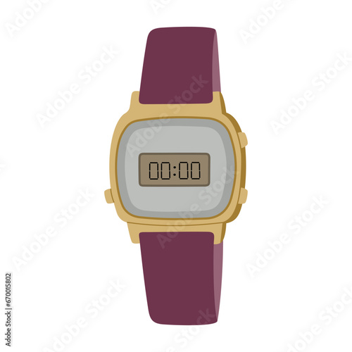 Electronic wrist watch. Classic accessory for women. Hand drawn vector illustration isolated on white background, flat cartoon style.