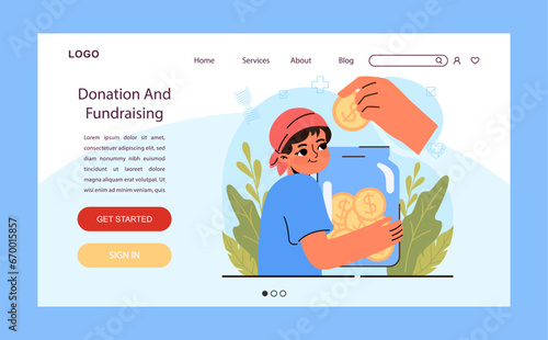 Child cancer donation and fundraising web banner or landing page. Little kid getting oncological illness medical treatment. Pediatric diagnosis, chemotherapy financial support. Vector illustration